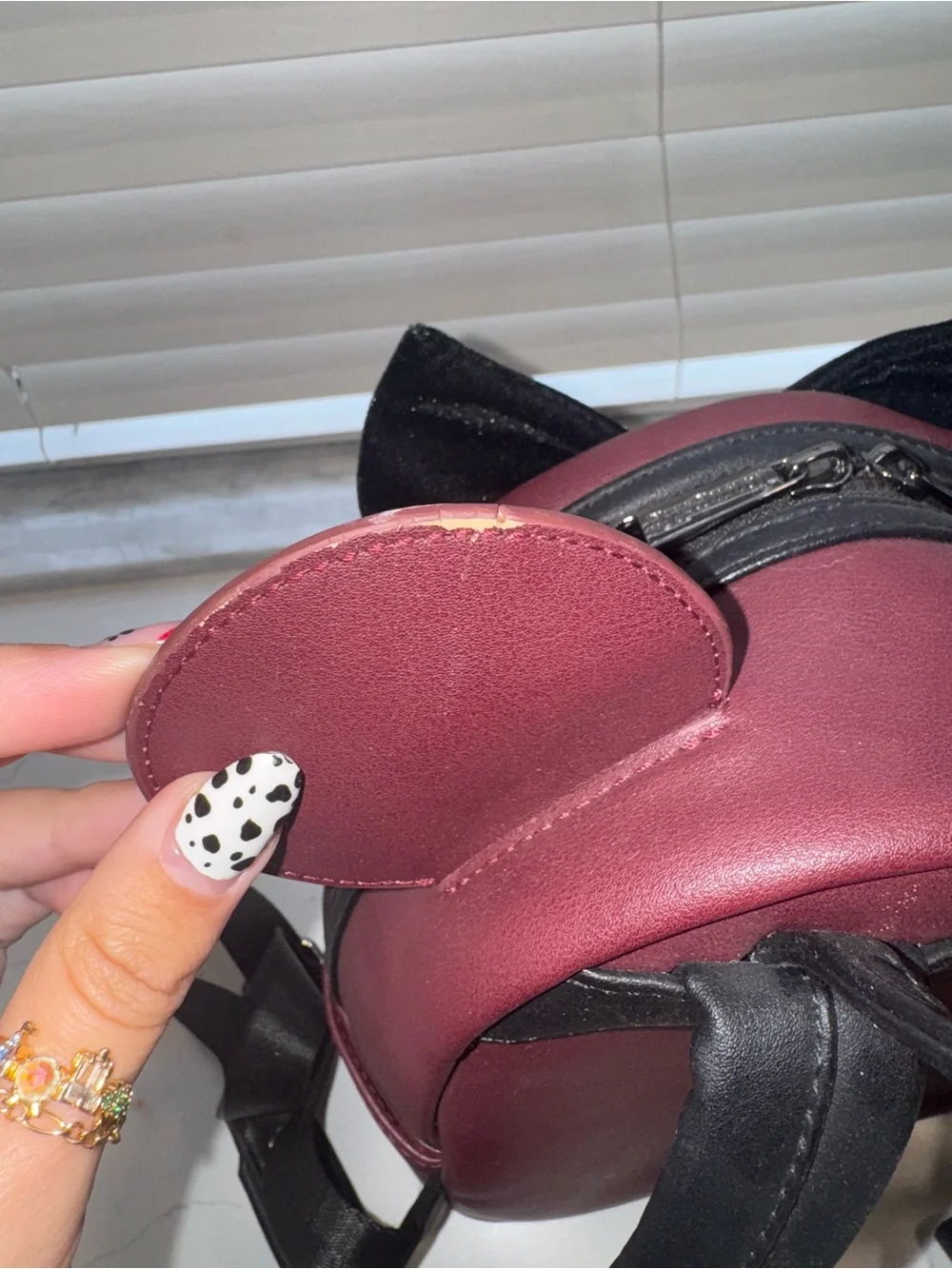 Burgundy Ear Backpack with Black Bow